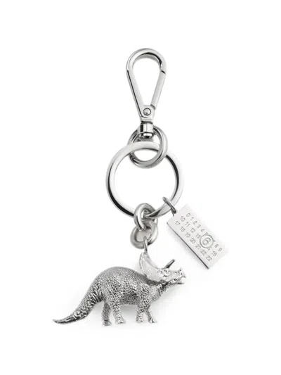 Mm6 Maison Margiela Dinosaur Charm Keyring In Silver