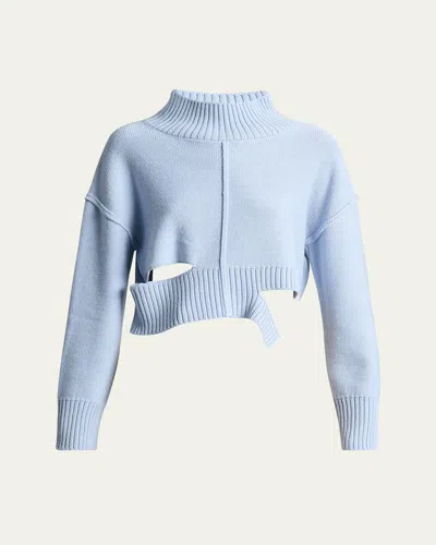 Mm6 Maison Margiela Distressed Boxy Cropped Sweater In Blue
