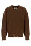 Mm6 Maison Margiela Distressed Brown Wool-blend Sweater In Brown
