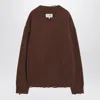 Mm6 Maison Margiela Distressed Brown Wool-blend Sweater In Brown