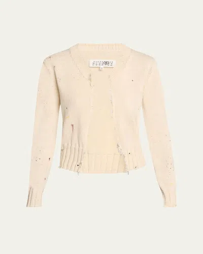 Mm6 Maison Margiela Distressed Cardigan In White