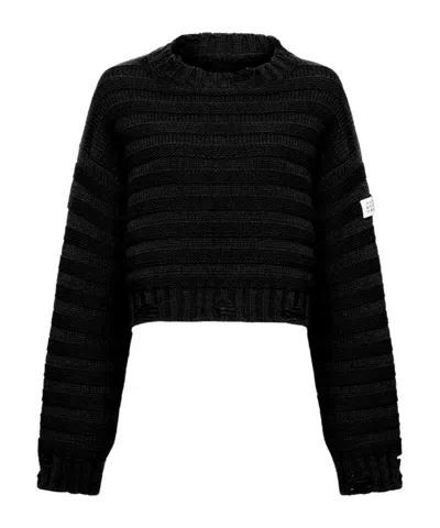 Mm6 Maison Margiela Distressed Chunky-knit Jumper In Black