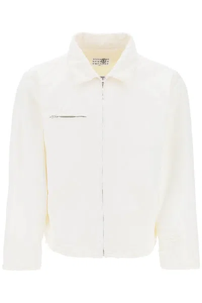 Mm6 Maison Margiela Distressed Cotton Canvas Jacket In White
