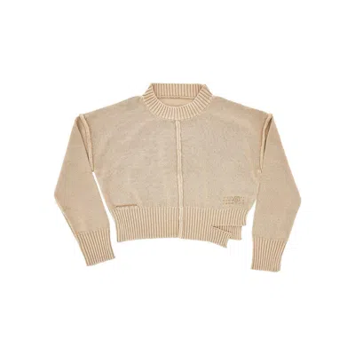 Mm6 Maison Margiela Distressed Cotton Sweater Kids In Beige