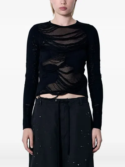 Mm6 Maison Margiela Distressed Crew-neck Sweater In Black