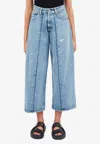Mm6 Maison Margiela Distressed Cropped Jeans In Blue