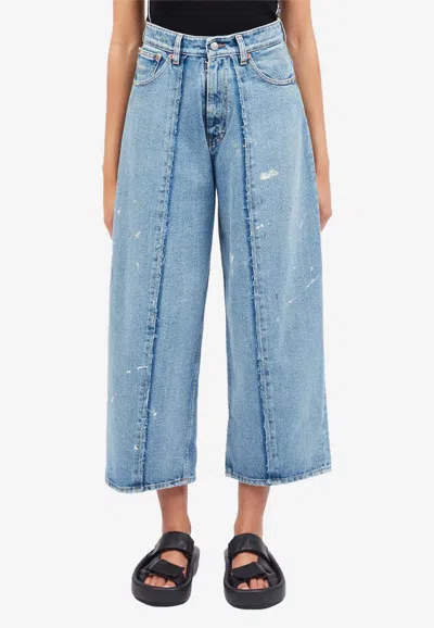 Mm6 Maison Margiela Distressed Cropped Jeans In Blue