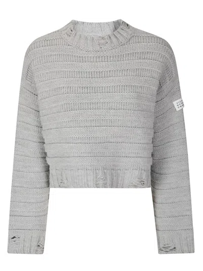 Mm6 Maison Margiela Distressed Cropped Knit Sweater In Multi