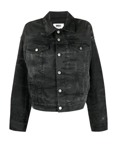 Mm6 Maison Margiela Distressed Denim Jacket In Black