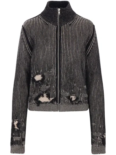 Mm6 Maison Margiela Distressed Effect Cardigan In Black+beige