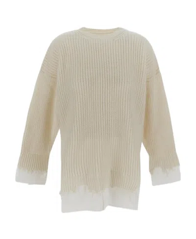 Mm6 Maison Margiela Distressed-finish Shirt-underlayer Sweatshirt In Nude