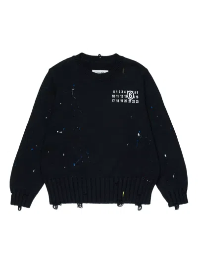 Mm6 Maison Margiela Kids' Distressed Graphic Sweater In Blue