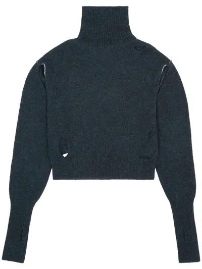 Mm6 Maison Margiela Distressed-effect High-neck Jumper In Green