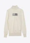 Mm6 Maison Margiela Mm6 By Maison Margiela High-neck Cream Wool Pullover With Numeric Logo In White
