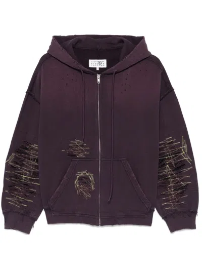 Mm6 Maison Margiela Distressed Hoodie In Purple