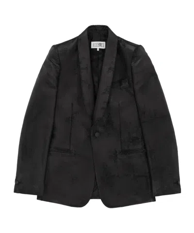 Mm6 Maison Margiela Distressed Jacquard Suit Jacket In Black