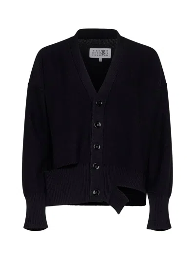 Mm6 Maison Margiela Distressed Knit Cardigan In Black