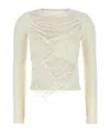 Mm6 Maison Margiela Off-white Slashed Gauge 14 Crewneck Sweater In White