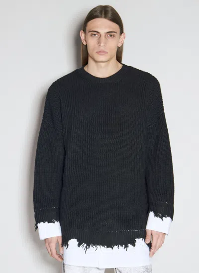 Mm6 Maison Margiela Layered Waffle-knit Jumper In Black