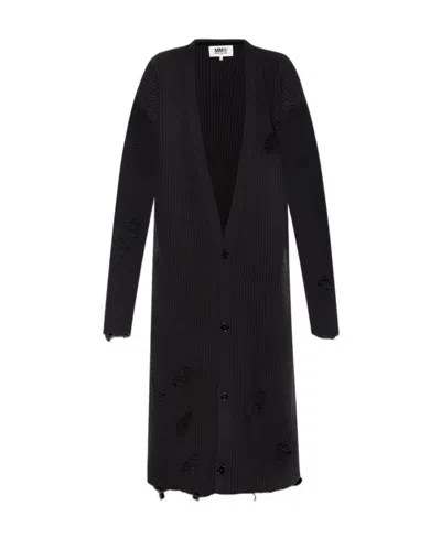 Mm6 Maison Margiela Distressed Knitted Cardi-coat In Black