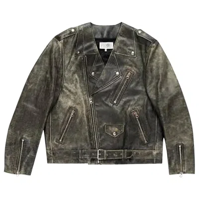 Pre-owned Mm6 Maison Margiela Distressed Leather Bomber Jacket 'brown' | Men's Size 40