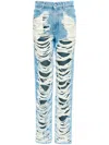 Mm6 Maison Margiela Mm6 By Maison Margiela Distressed Straight Leg Denim Jeans With White Stitching