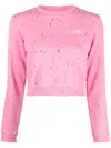 Mm6 Maison Margiela Pink Distressed Crewneck Sweatshirt In Pink