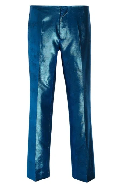 Mm6 Maison Margiela Distressed Metallic Jacquard Straight Leg Trousers In Blue