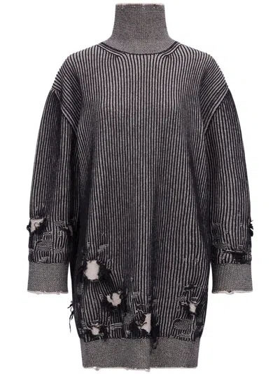 Mm6 Maison Margiela Distressed Rib-knit Jumper Dress In Black