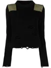 Mm6 Maison Margiela Black Shoulder Pad Distressed Jumper In Black