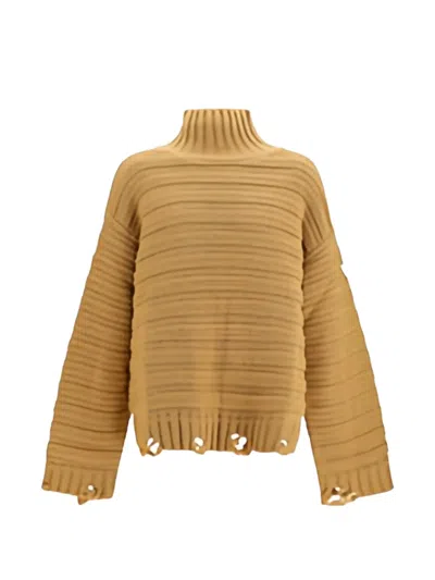 Mm6 Maison Margiela Distressed Wool Turtleneck Sweater In Brown