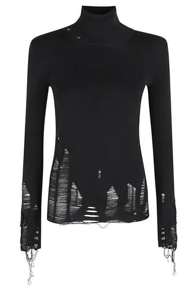 Mm6 Maison Margiela Distressed Roll Neck Jumper In Black