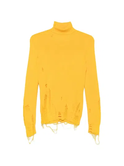 Mm6 Maison Margiela Distressed Roll-neck Sweater In Yellow