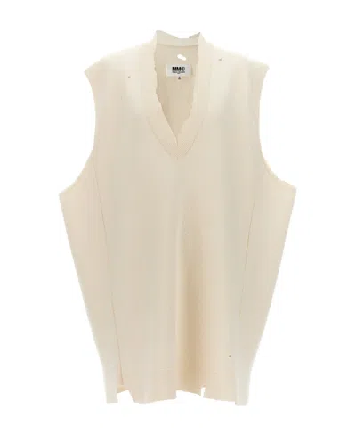 Mm6 Maison Margiela Distressed Sleeveless Knit Dress In Nude