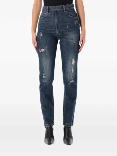 Mm6 Maison Margiela Distressed High-rise Skinny Jeans In Blue