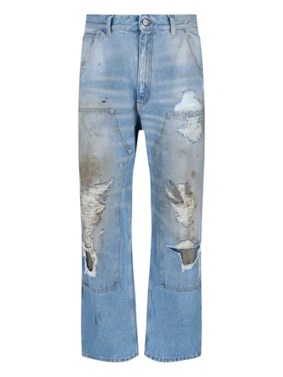 Mm6 Maison Margiela Medium Blue Denim Distressed Jeans