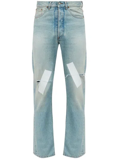 Mm6 Maison Margiela Blue Distressed Taped 5 Pocket Jeans