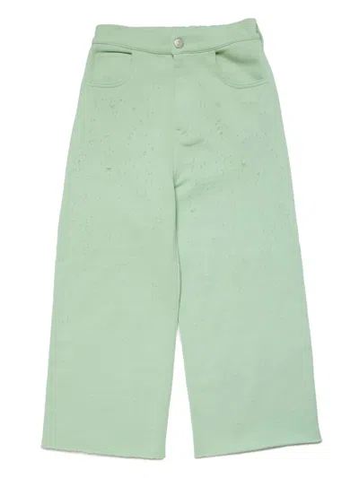 Mm6 Maison Margiela Kids' Distressed Straight-leg Trousers In Green