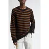 Mm6 Maison Margiela Mm6 Striped Distressed Sweater In Brown