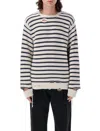 Mm6 Maison Margiela Distressed Striped Crewneck Ribbed In Chalk Navy