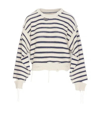 Mm6 Maison Margiela Distressed Striped Sweater In White