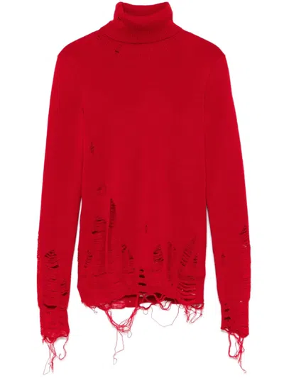 Mm6 Maison Margiela Distressed Roll Neck Jumper In Red