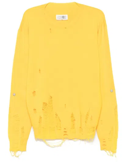 Mm6 Maison Margiela Distressed Sweater In Yellow