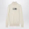 Mm6 Maison Margiela Mm6 By Maison Margiela High-neck Cream Wool Pullover With Numeric Logo In White
