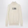 Mm6 Maison Margiela Mm6 By Maison Margiela High-neck Cream Wool Pullover With Numeric Logo In White