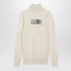 Mm6 Maison Margiela Mm6 By Maison Margiela High-neck Cream Wool Pullover With Numeric Logo In White