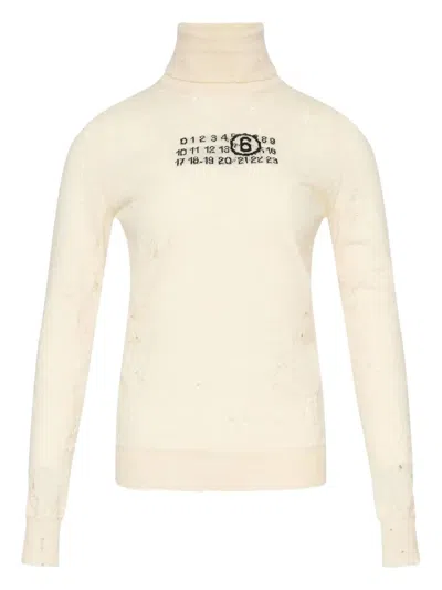 Mm6 Maison Margiela Distressed Turtleneck Sweater With Numeric Signature