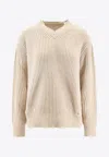Mm6 Maison Margiela Wool Blend Sweater With Distressed Effect In Neutral