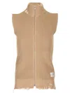 Mm6 Maison Margiela Mm6 By Maison Margiela Destroyed Cotton Knit Vest With High Neck In Beige