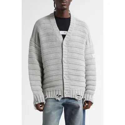 Mm6 Maison Margiela Distressed Virgin Wool Blend V-neck Cardigan